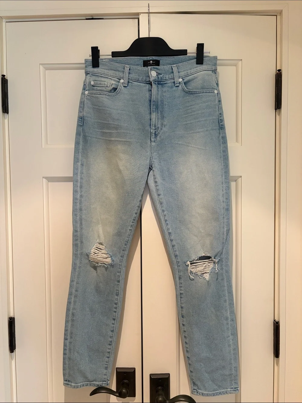 7 For All Mankind Light Blue Distressed High-Rise Jeans